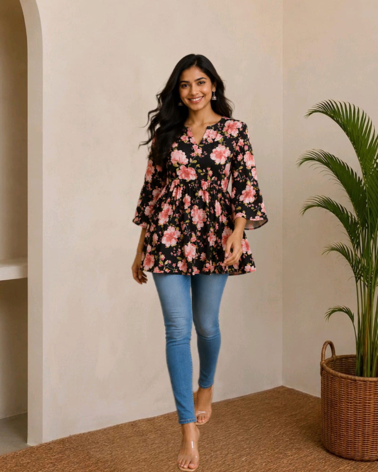 Peplum Short kurti (Black and Pink)(XS)