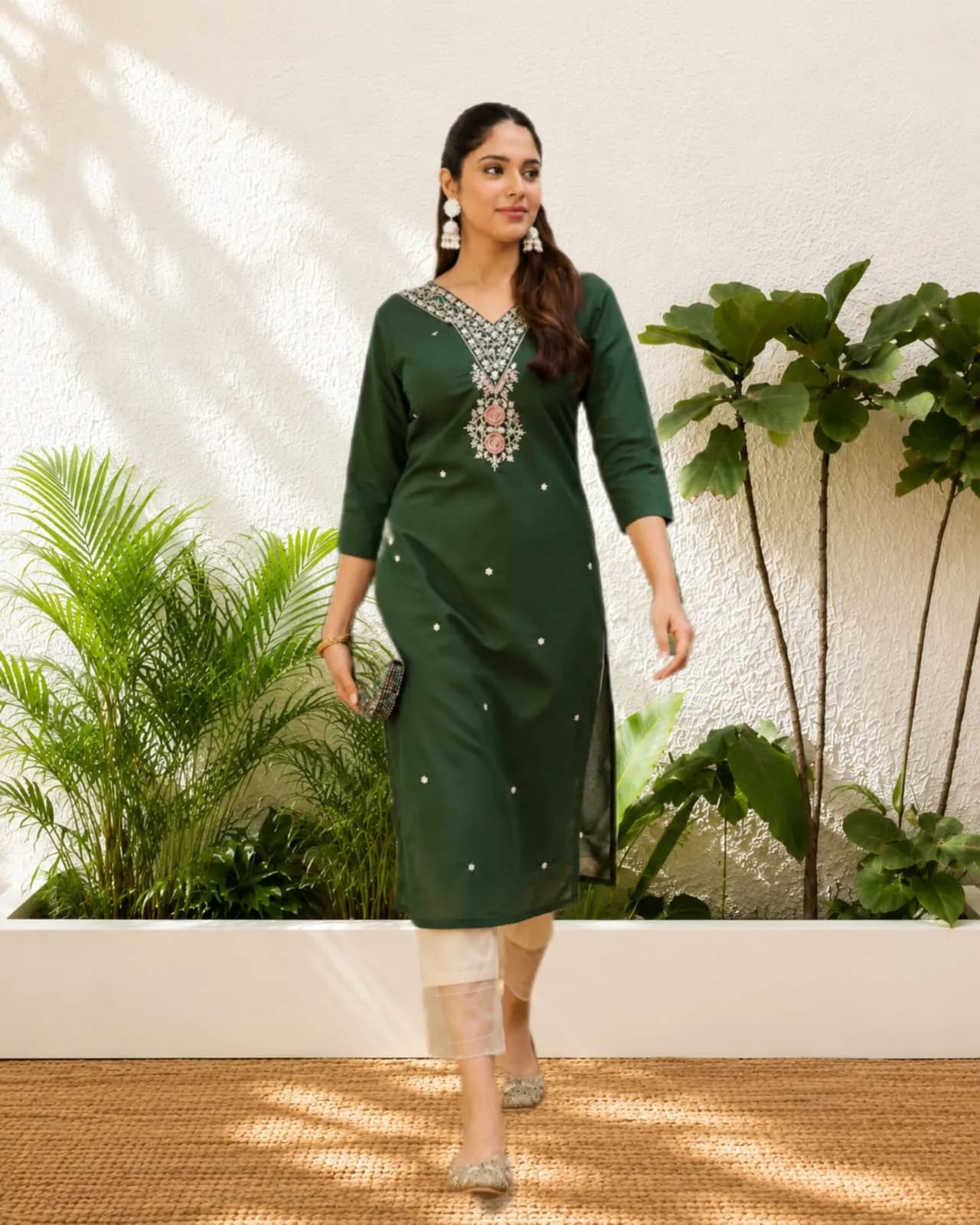 Single Long Kurti (Bottle Green)(S)