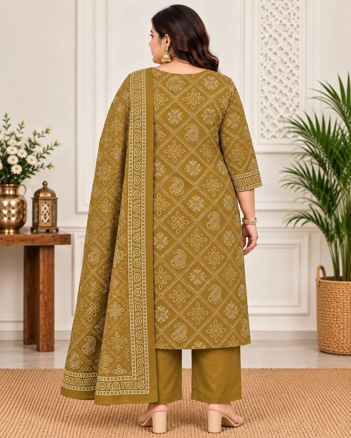 Beautiful Plus Size Kurti-Mustard Olive(3XL) - Image 3