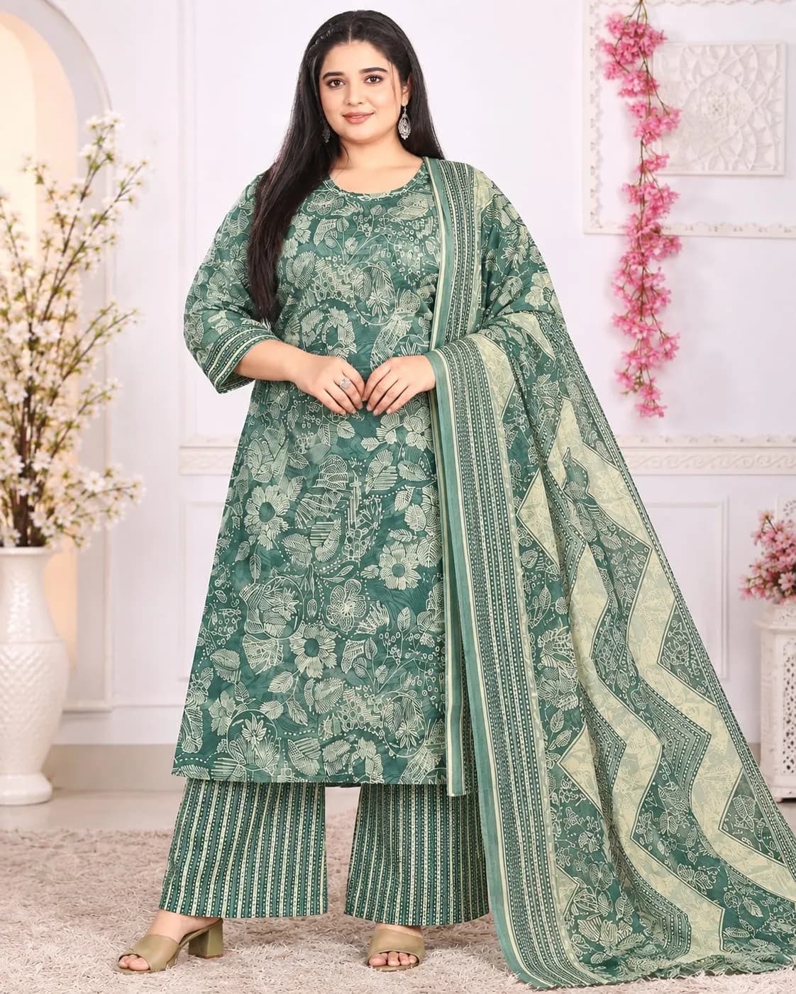 Beautiful Plus Size Kurti-Teal Green(3XL)