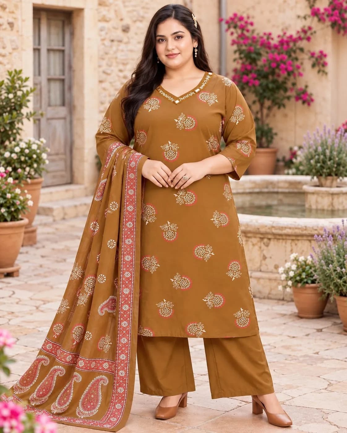 Beautiful Plus Size Kurti-Rich Mustard Brown(3XL)