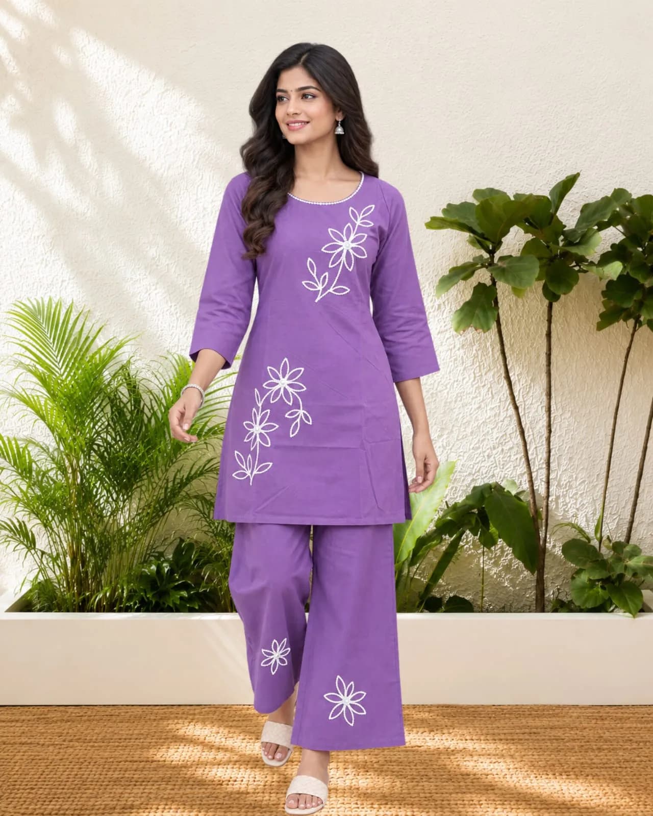Co-ord Set Kurti Knee Length (Purple)(M)