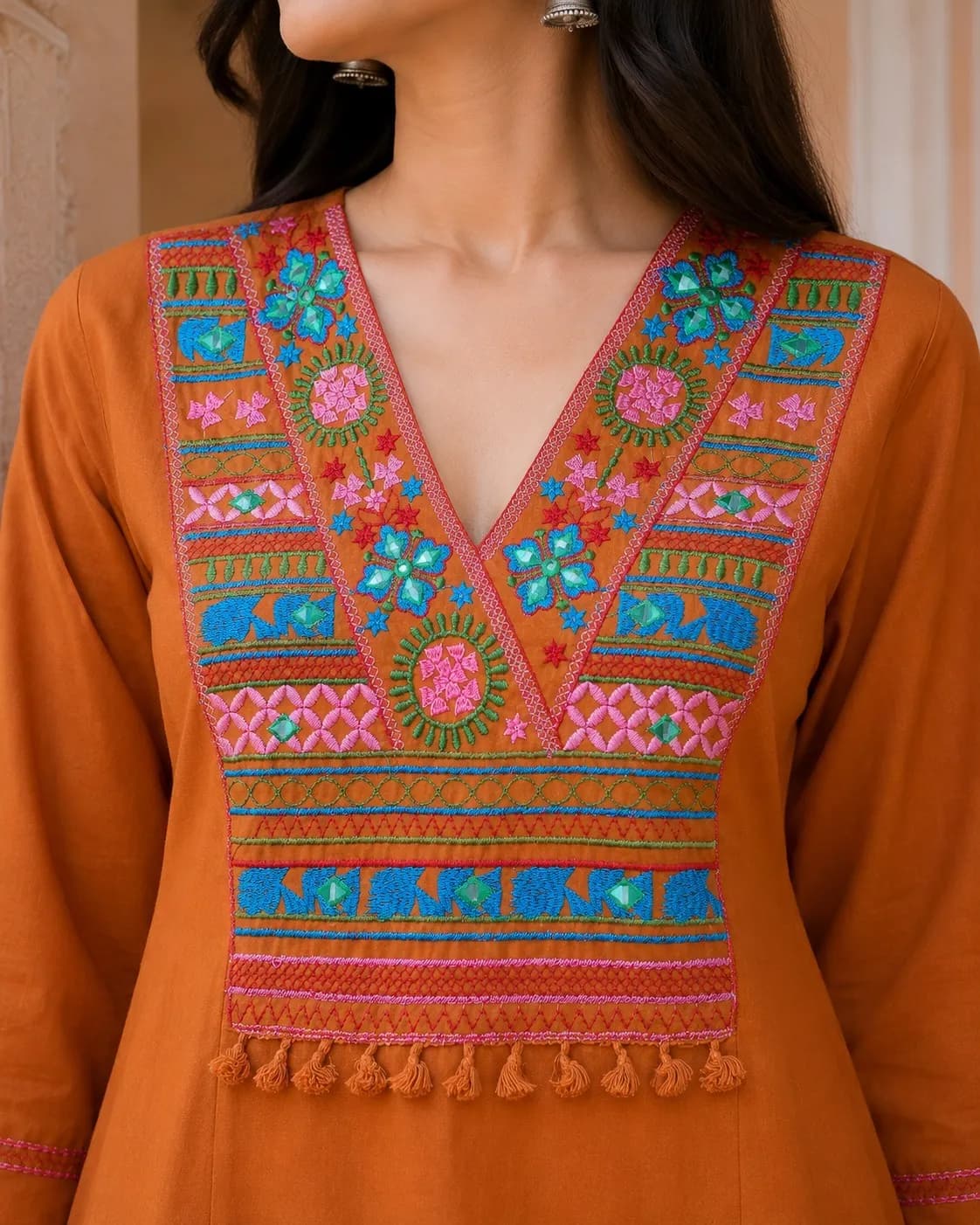 Co-ord Set Kurti Knee Length (Rust Orange)(M) - Image 3