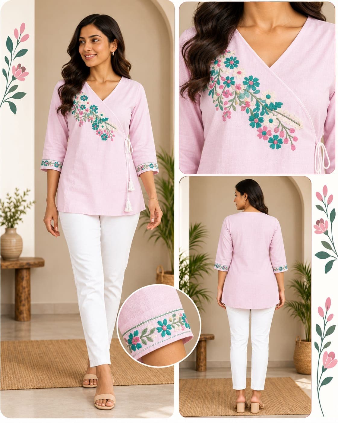 Wrap-Style Short Kurti- Baby Pink (L\XL)