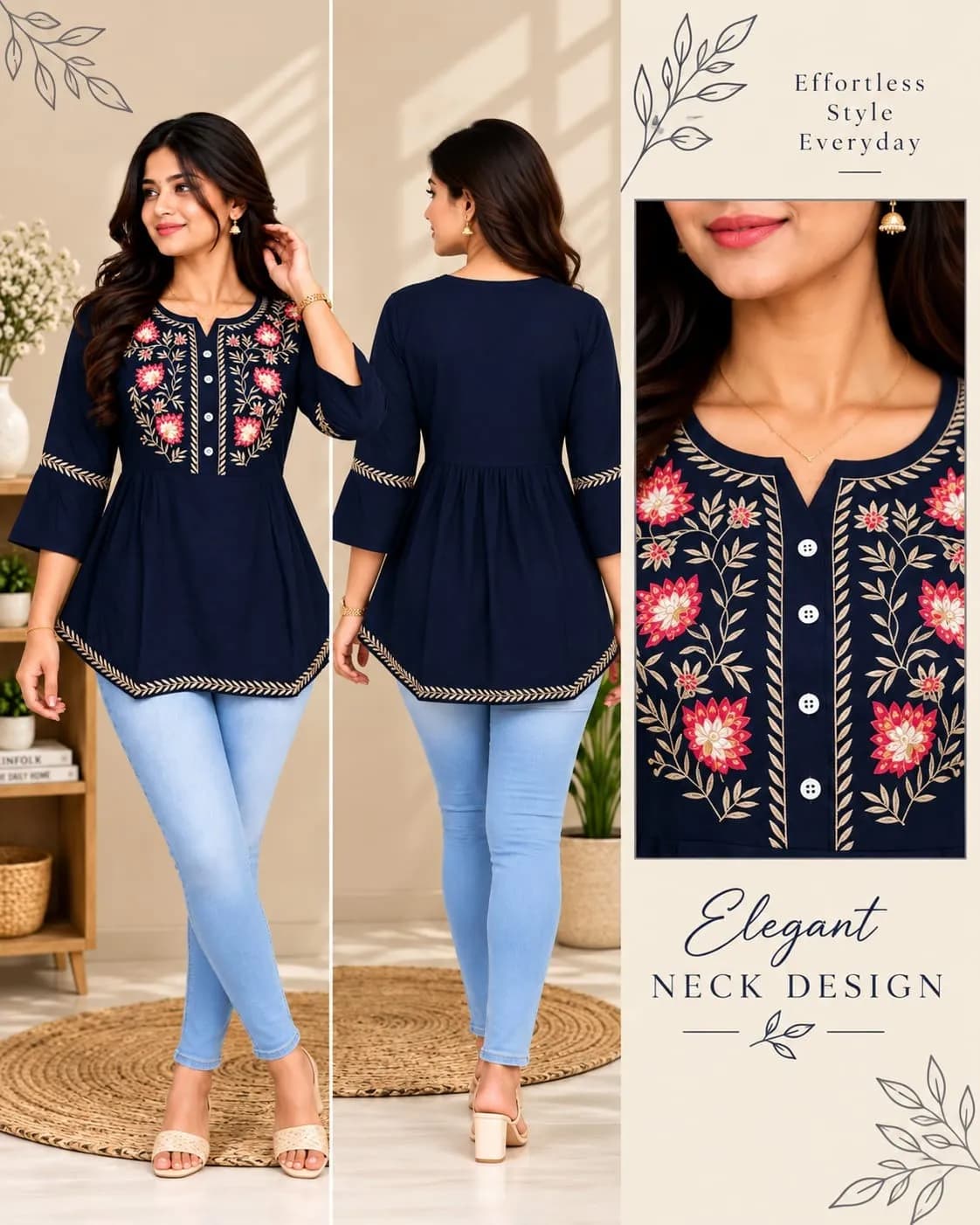 Flared Short Kurti- (L/Xl)(Navy Blue)