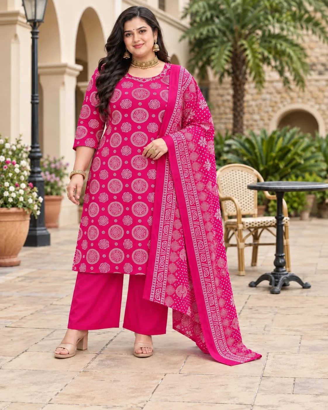 Beautiful Plus Size Kurti-Rani Pink(3XL)