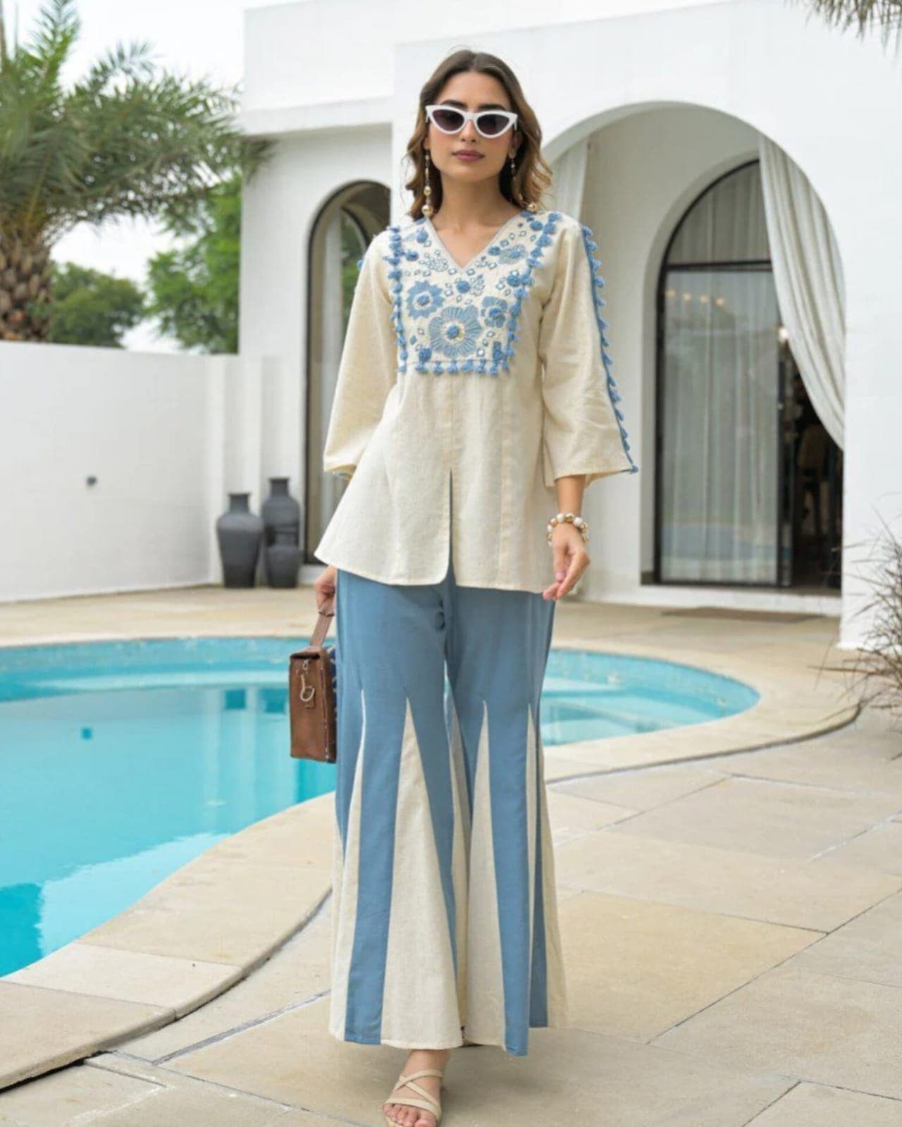 Co-ord Set Kurti Knee Length (Blue)(L)