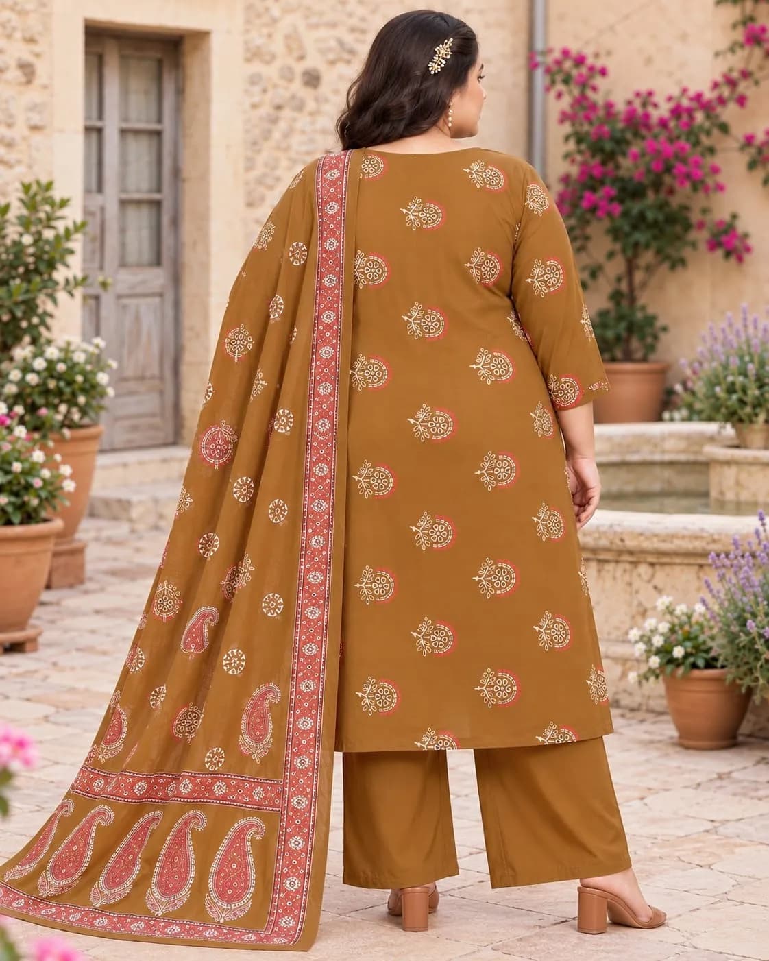 Beautiful Plus Size Kurti-Rich Mustard Brown(3XL) - Image 3