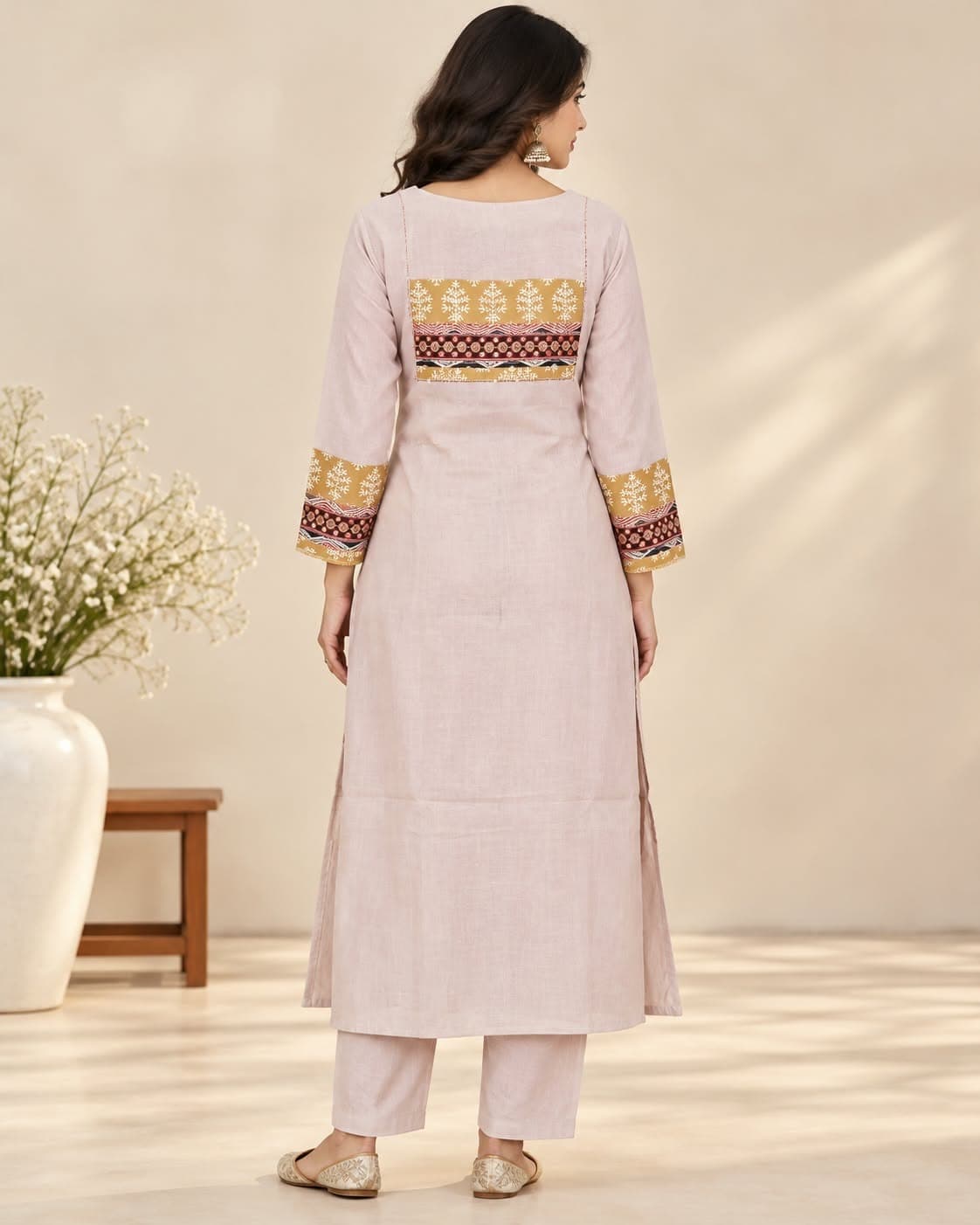 Chanderi Silk Ethnic Suit Set(M/Peach Pink) - Image 3