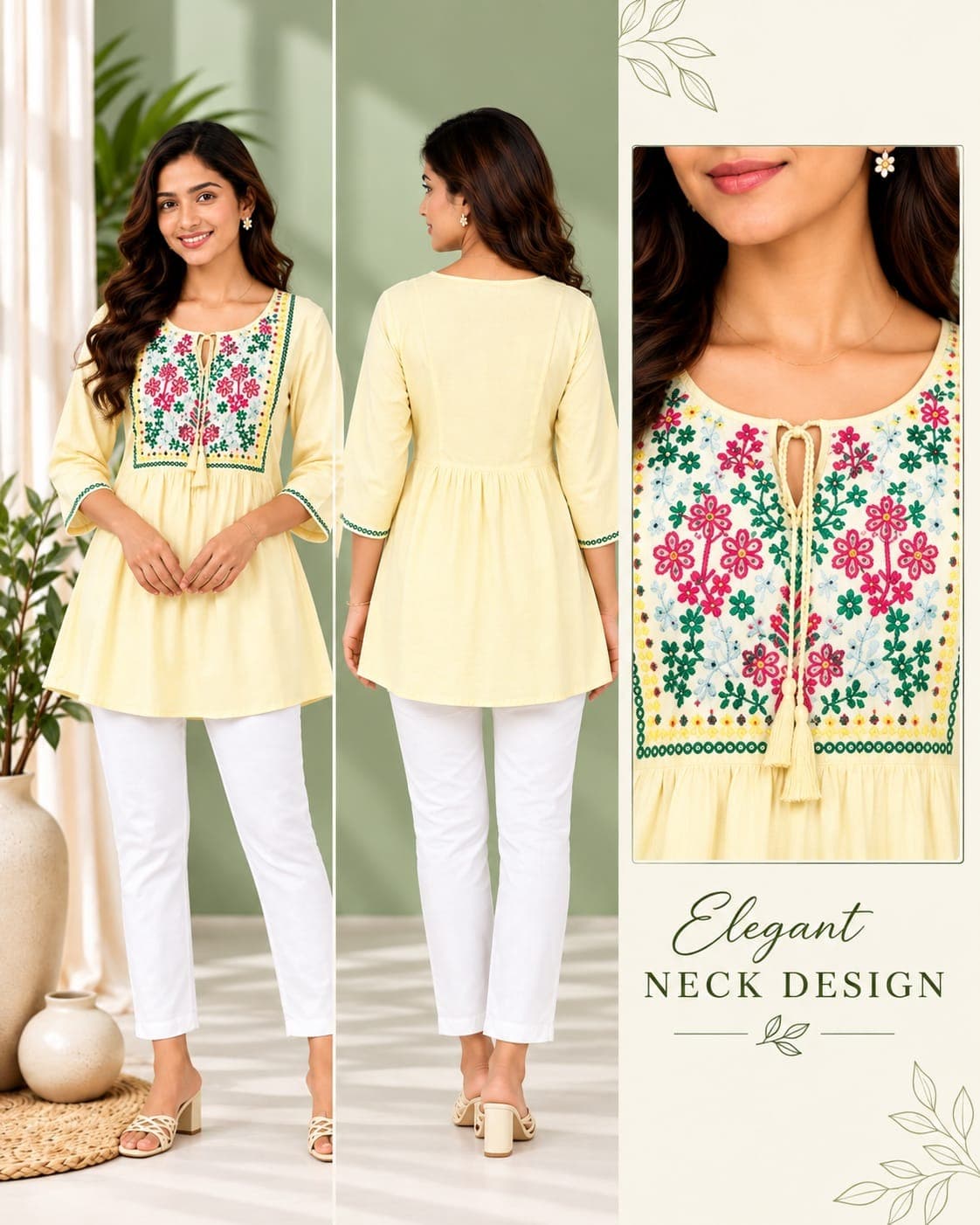 Elegant Short Kurti-(L/XL)(Lemon Yellow)