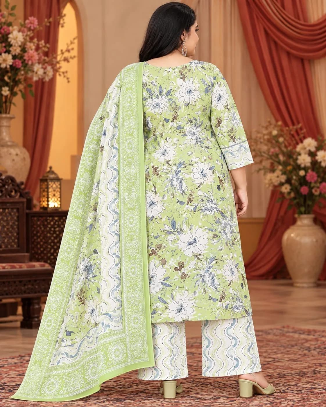 Beautiful Plus Size Kurti-Pastel Lime Green(3XL) - Image 2