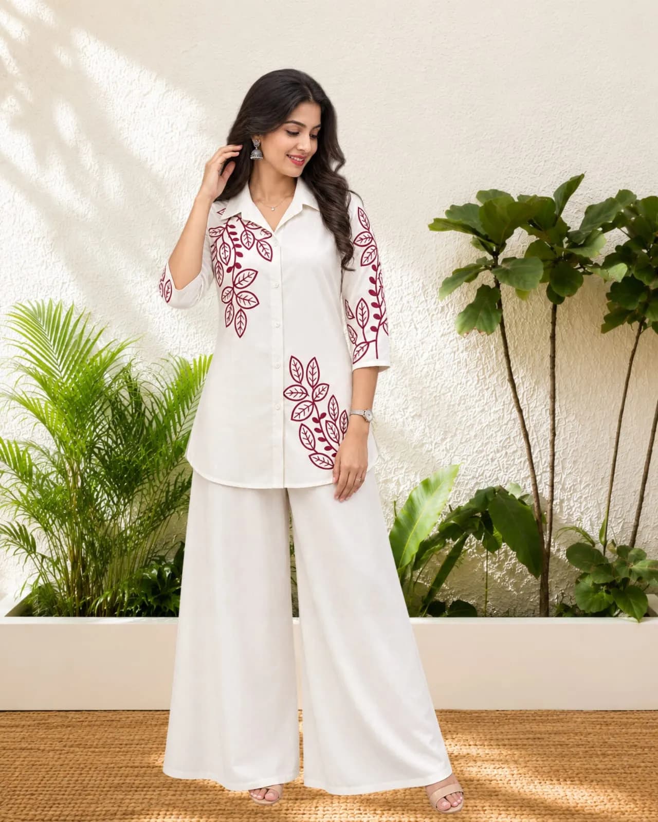 Co-ord Set Kurti Knee Length (Half White)(M)