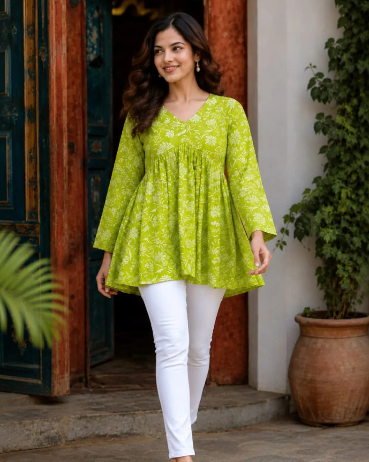 Peplum Short kurti (Parrot Green)(M)