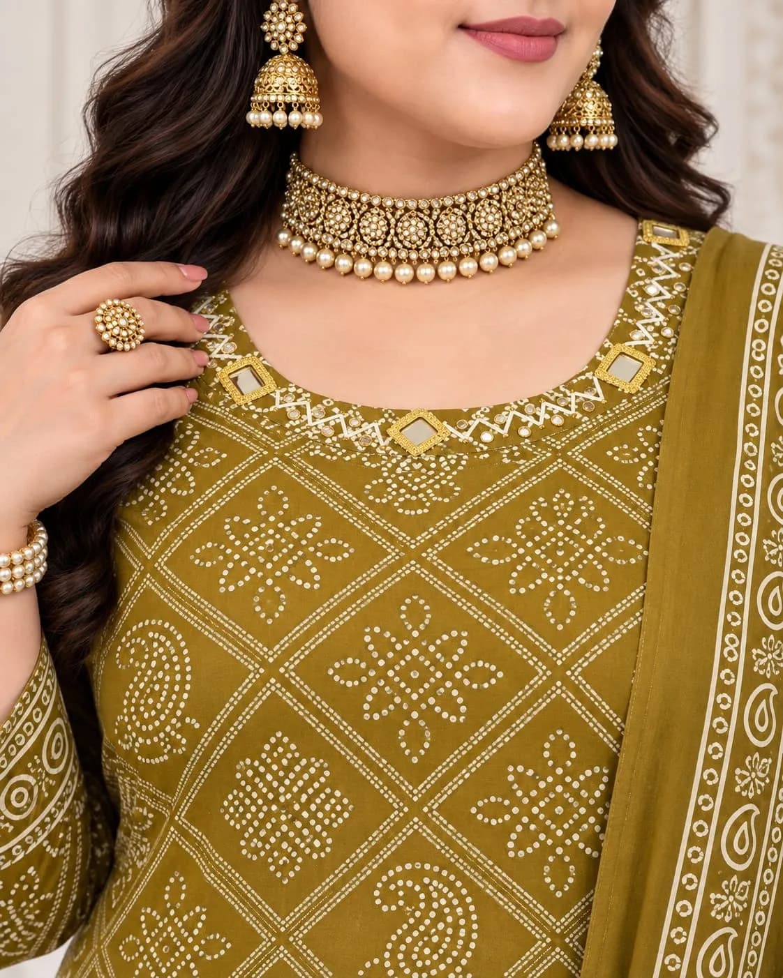 Beautiful Plus Size Kurti-Mustard Olive(3XL) - Image 2