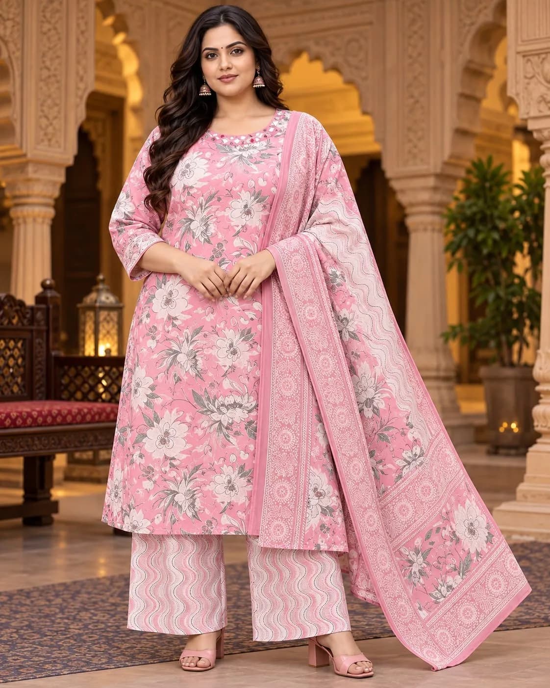 Beautiful Plus Size Kurti-Pink(3XL)